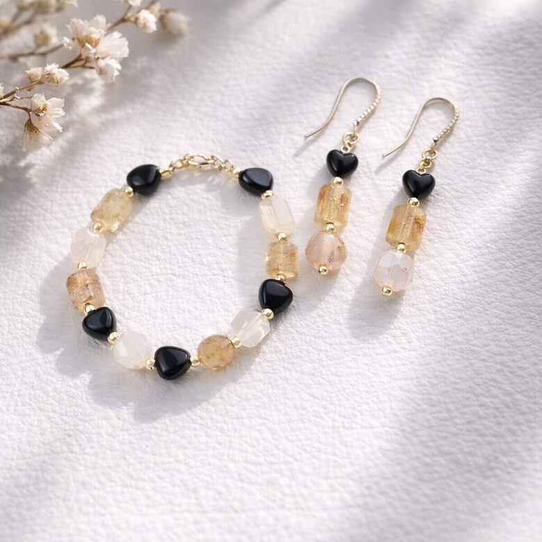 Dabīgo pērļu auskari + rokassprādze "Melnais nektārs"